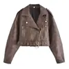 Para Exportación 2025 Estilo Europeo y Americano Transfronterizo Nueva Ropa de Otoño para Mujer Moda Sencilla Chaqueta Corta Estilo Motociclista Imitación de Cuero