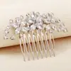 Moda Europea y Americana Peine para el Cabello de Circonita Peine de Novia Accesorios de Boda Elegante Versátil Peine de Hoja de Metal y Cristal Accesorios para el Cabello