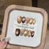 Uñas Portátiles Puras Hechas a Mano Maillard Manchado Dorado Champagne Brillante Ojo de Gato Lentejuelas Diamantes Pequeños Galletas Color Café Leche Uñas Portátiles