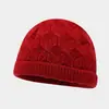 Gorro de tricô jacquard com padrão de losangos vintage para outono e inverno, chapéu de lã quente para atividades ao ar livre, gorro simples de cor sólida com barra dobrada