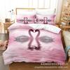 Conjunto de Cama Escovado de Quatro Peças com Estampa Digital 3D Fornecido Diretamente de Três Lençóis de Desenho Animado Cisne, Edredom, Almofadas