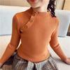 Suéter de Otoño e Invierno para Mujer y Niño, Estilo Occidental para Bebé, Personalidad Infantil Moderna Coreana de Color Sólido, Cuello Medio Alto con Botones, Suéter Dulce de Punto