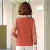 Nueva moda de otoño para madres de mediana edad: elegante camiseta de cuello en V con pedrería, top de manga larga para mujeres de mediana edad y mayores