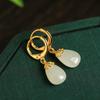 Pendientes de gota de agua 2024, nuevos pendientes retro de estilo chino, moda nacional, temperamento simple, pendientes de jade Hetian con incrustaciones, pendientes para mujer