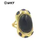 WT-R501 nuevo obsidiana natural amatista incrustado circonita 18k grande ajustable hombres y mujeres anillo de fiesta