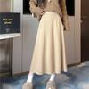 Saia Tricô Estilo Francês Redutora de Idade Linha A Feminina Primavera e Outono Plus Size Menina Cheinha Slim Fit Cobertura de Quadril Formato Pera Cor Sólida Longa