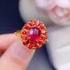 Rubí Recién Extraído + Anillo de Rubí, Piedra Principal de Rubí Fino 6*8 3*4mm, Plata S925 Incrustada con Precisión