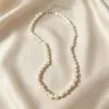 Colar de pérolas de água doce naturais moda feminina corrente clavícula barhaoke design de nicho colar de ouro 14K corrente de suéter
