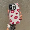Funda para Teléfono Retro con Labios Rojos, Marca de Beso, Estampado de Corazón, Borde Contrastante, para iPhone 13/18 Promax, Transparente, Protectora