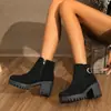 2026 Botines Casuales Comercio Exterior Talla Grande Tacón Cuadrado Botas Martin Ropa Exterior para Mujer Otoño e Invierno Nuevo Color Sólido Europeo y Americano Hebilla