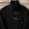 Nuevo abrigo corto de lana ajustado para otoño, de estilo transfronterizo, con botones diagonales, cuello alto, negro, holgado y único.
