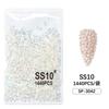 1440 pedras de strass de fundo plano para nail art não caem do fundo Diamante Austríaco de fundo prateado Cor AB crua Diamante de vidro redondo flash Decorações de unha
