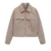 Ropa de Mujer Transfronteriza Otoño 2025 Nueva Moda Simple Versátil Chaqueta Corta de Lana con Cremallera 3046/265