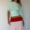Estilo Europeu e Americano Garota Picante Cor Sólida Casual Off-Shoulder Slim Fit Revela Cintura Cropped Manga Curta T-Shirt High Street Primavera/Verão