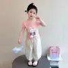 Conjunto Casual de Verão para Meninas 2026 Novo Estiloso Manga Curta Roupa de Verão para Bebês com Calças Anti-Mosquito Conjunto de Duas Peças