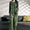 Pijama de Algodão Lyocell e Seda para Primavera e Verão, Roupa de Casa, Conjunto Feminino de Calça e Manga Longa, Modelagem Solta, Pode Ser Usado Fora