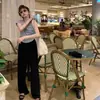 Pantalones de pijama de algodón y seda para casa de verano, longitud de nueve puntos, talla grande, pantalones casuales holgados a cuadros para casa, cómodos 05