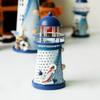 Portavelas de Hierro Adornos Arte de Hierro Adornos de Faro Oceánico Estilo Decorativo Mediterráneo para el Hogar Muebles para el Hogar Lámpara LED de Hierro