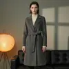 Casaco de Lã Dupla Face Clássico de Corte Slim para Mulheres, Comprimento Médio, Gola de Terno, Estilo Robe, Casaco de Lã Dupla Face para o Dia a Dia