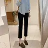 Pantalones de tubo de seda helada drapeados para mujer, primavera y verano, finos, traje corto, pantalones negros cortos casuales rectos
