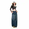 Jeans blancos de pierna ancha estilo americano de doble botón, lavados y desgastados, de longitud hasta el suelo, para mujer, de importación transfronteriza, pantalones largos blancos extendidos azul oscuro
