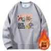 Sudadera de cuello redondo para hombre, forrada de forro polar para otoño e invierno, engrosada, cálida y resistente al frío, camisa de manga larga estampada, top de hombre moderno y versátil