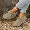 2026 Moda Extranjera Europea y Americana Tallas Grandes Zapatos Casuales de Suela Gruesa Mocasines Nuevos para Mujer Superficie de Tela Punta Redonda con Cordones y Slip-on Transfronterizos