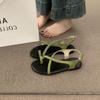 Sandalias Planas Versátiles de Estilo Coreano Ins con Tira Cruzada para Mujer, Sandalias Romanas Planas Casuales de Playa para Verano