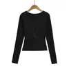 7676-25 Nueva Camiseta Interior de Manga Larga Estilo Invierno para Mujer, Camiseta, Estilo Europeo y Americano, Forrada de Polar, Cálida, Media Cremallera, Cuello Redondo