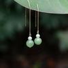 Brincos de Cabochão de Jade de Hotan Ouro 14K Pérola 6mm Conta Redonda Brincos de Jade Joias Simples e Atmosféricas Presente