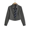 Camisa Americana 2024 Nuevo Estilo Universitario Manga Larga para Mujer Deseo Puro Chica Picante Cintura Ajustada Adelgazante Solapa Top Corto