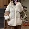 Chaqueta de Algodón con Capucha de Empalme Retro Americana para Hombres y Mujeres, Abrigo de Algodón Grueso Cálido de Invierno para Parejas, Envío Directo de Una Pieza