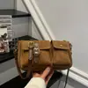 Bolsa Retro Fosca para Axila Feminina 2026 Mais Recente Marrom Melanin Bolso Duplo Bolsa Quadrada Pequena Bolsa de Ombro Único Transversal de Nicho