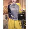 Camiseta Térmica de Doble Cara Estilo Europeo Tallas Grandes con Bloques de Color para Mujer, Nuevo Top Holgado Adelgazante de Otoño e Invierno