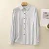 Foto Real de la Nueva Camisa de Algodón a Rayas Otoño 2026 Manga Larga Corte Holgado Cuello Campana Top Camisa Casual