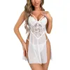 Nuevo Estilo Camisón Sexy de Tirantes Finos con Escote en V Profundo, Incrustaciones de Encaje y Abertura Alta Lencería Transparente Suministro Transfronterizo Lazada
