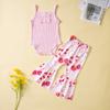 Samgami Ropa Infantil Transfronteriza Estilo Verano Tirantes de Bebé + Pantalones de Campana Florales Traje para Niñas