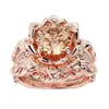 Fábrica de Joyería Transfronteriza Huajie Nuevo Set Caliente de Invierno de Tres Piezas Anillo para Mujer Zirconia Incrustada en Rosa Joyería