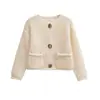 Atacado de Roupas Europeias e Americanas Transfronteiriças do Aliexpress Suéter Cardigan Tricotado Multicor de Gola Redonda e Manga Longa Novo Outono 2025