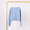 Lulu (em stock) Roupa de Yoga Camada de Ar Suéter Curto Gola Redonda Alta Elasticidade Solto Esportivo Manga Curta Longa Ovz