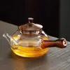 Chaleira de Vidro Borossilicato Alto Chinesa com Listras Alça Lateral Chaleira de Chá Flor de Vidro Bule para Cozinhar no Vapor e Ferver Alça Longa com Filtro Bule