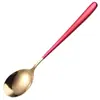 Aço inoxidável colher sub-rede vermelho estilo coreano colher melancia sobremesa colher de louça portátil punho longo misturando colher restaurante colher pública