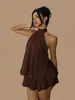 Vestido de Gasa con Cuello Halter Estilo Europeo y Americano Transfronterizo, Falda Corta de Línea A de Cintura Alta Sexy, Vestido de Vacaciones en la Playa