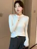 Camada base de gola alta para mulheres, novidades estilosas para outono e inverno, top de malha canelada de manga longa de alta qualidade para silhuetas curvilíneas