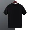 Camiseta de seda de manga corta, holgada y casual, para hombres de mediana edad, nueva de verano 2025, top fino de hombre con cuello redondo