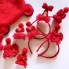 C02 diadema de lazo rojo luminoso de Año Nuevo para niños niña decoración festiva de Año Nuevo para padres e hijos sombrero tridimensional de pompón de piel