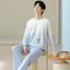 Pijama de Algodão Puro para Casal Primavera e Outono Manga Longa Cachorrinho Cartoon com Bojo Corte Solto Pode Ser Usado Fora Conjunto Homewear