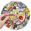 50 pegatinas originales de estación de energía feliz con energía positiva en inglés, dibujadas a mano, impermeables, decorativas para tazas de té de leche