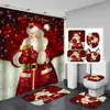 Cortina de ducha plegable de poliéster impermeable roja de Papá Noel Serie de comercio electrónico transfronterizo Suministro directo de fábrica Cortina de ducha al por mayor Transfronterizo