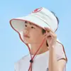 Novo Chapéu de Pescador Infantil Respirável Chapéu de Sol para Meninos e Meninas Proteção UV Aba Larga Gola com Proteção Apito Chapéu à Prova de Vento